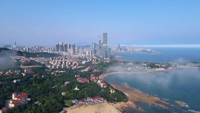 Aerial photography of Qingdao coastline scenery panorama