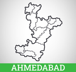 Simple outline map of Ahmedabad. Vector graphic illustration.