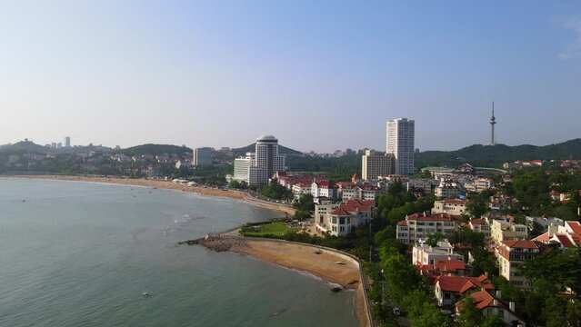 Aerial photography of Qingdao coastline scenery panorama