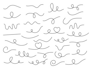 Hand drawn lines collection. Doodle mark linear different elements set. Vector isolated on white.