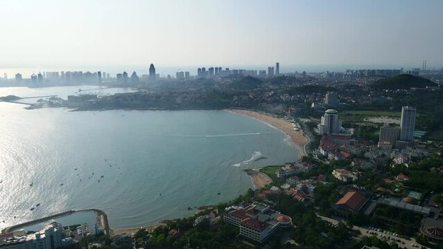 Aerial photography of Qingdao coastline scenery panorama