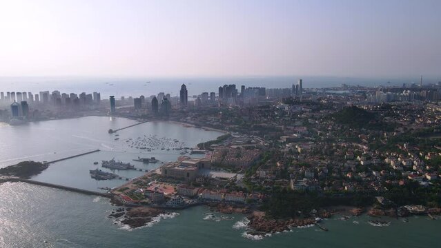 Aerial photography of Qingdao coastline scenery panorama
