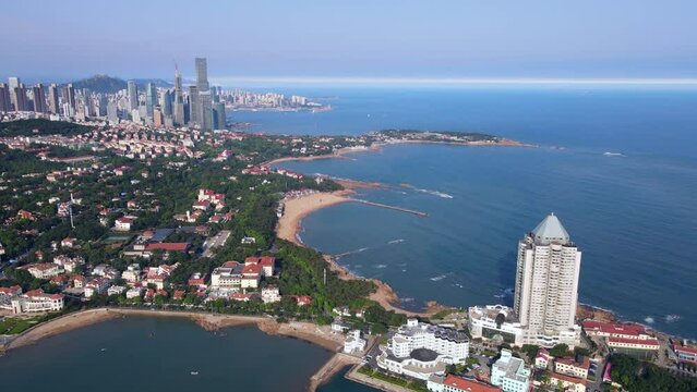 Aerial photography of Qingdao coastline scenery panorama