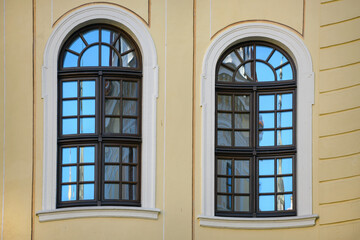 Reflections in windows of palace Taschenbergpalais (Hotel Kempinski), Dresden, Germany.