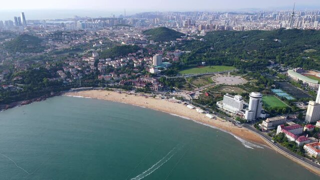 Aerial photography of Qingdao coastline scenery panorama