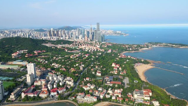 Aerial photography of Qingdao coastline scenery panorama