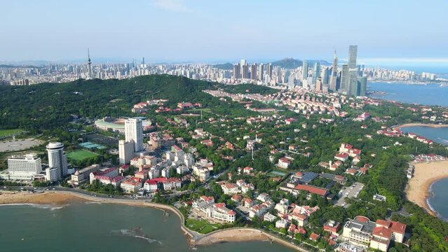 Aerial photography of Qingdao coastline scenery panorama