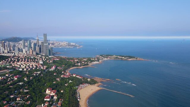 Aerial photography of Qingdao coastline scenery panorama