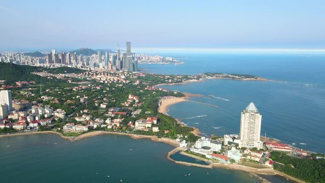 Aerial photography of Qingdao coastline scenery panorama