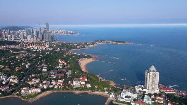 Aerial photography of Qingdao coastline scenery panorama