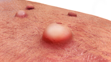 Skin lesions in monkeypox infection, 3D illustration