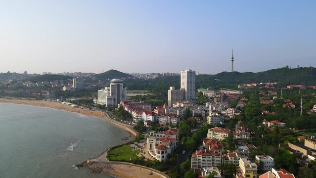 Aerial photography of Qingdao coastline scenery panorama
