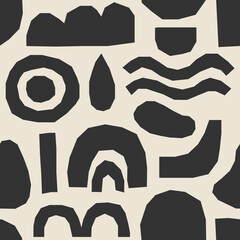 Cute trendy motley seamless pattern with abstract nature elements shape