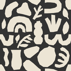 Cute trendy motley seamless pattern with abstract nature elements shape