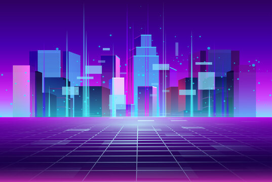 metaverse city building technology background template