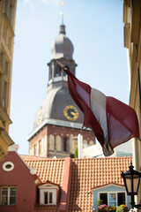 shursh in Riga with latvian flag