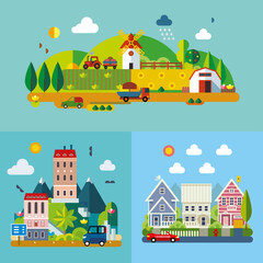 Set of different landscapes in the flat style
