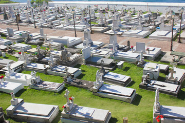 The Cemetery of Maria Magdalena de Pazzis by the ocean, outside the city wall of Old San Juan,...