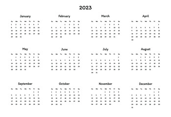 Simple calendar 2023 year. Vector illustration. White background.