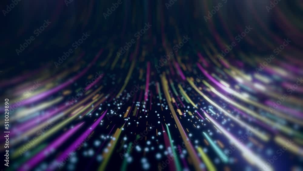 Poster 3d render, abstract panoramic neon background with glowing colorful lines