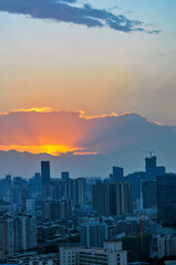 Obraz premium city skyscrapers in sunset