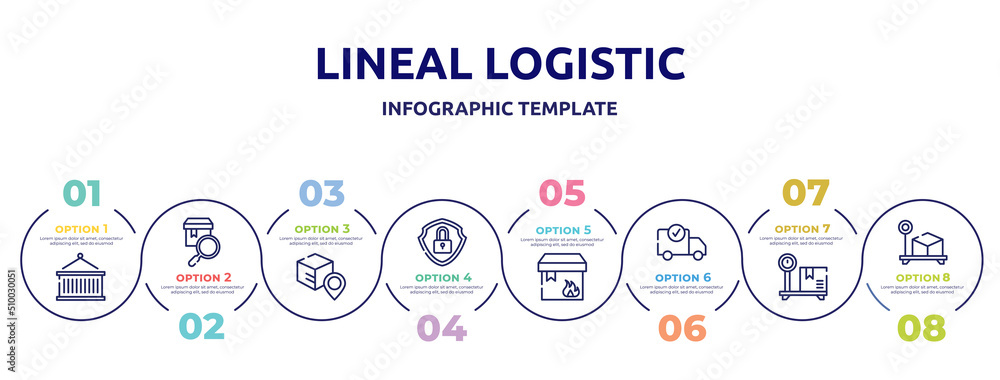 Poster lineal logistic concept infographic design template. included lift package, checking, track package,