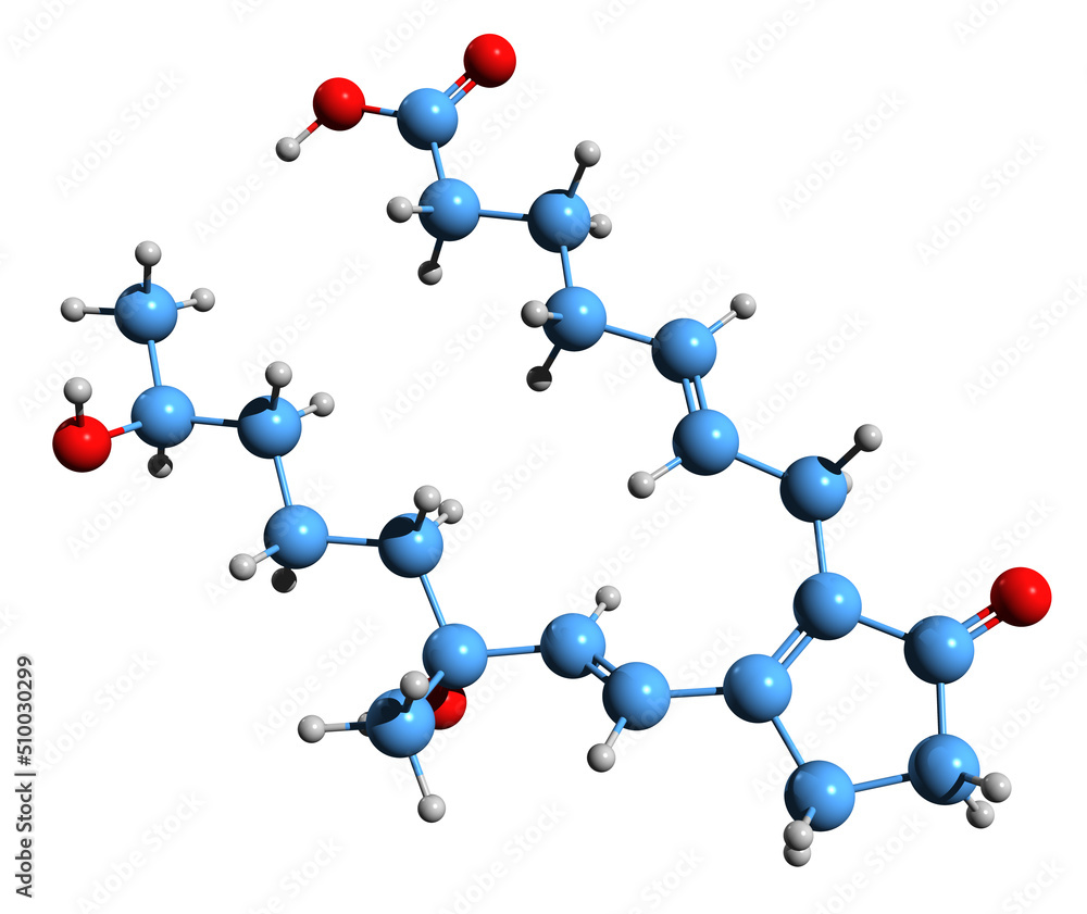 Wall mural 3D image of Prostaglandin B2 skeletal formula - molecular chemical structure of PGB2 isolated on white background
