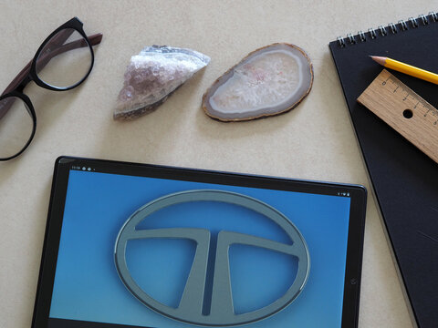 In This Photo Illustration TATA Group Logo Seen Displayed On A Tablet