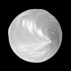 A realistic vortex-shaped white mousse or foamy milk gel that is isolated falls on a black background. BEAUTY Texture Form