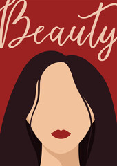 The face of a brunette woman in faceless style.
