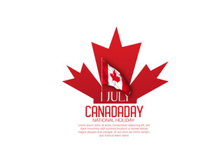 Happy Canada Day Holiday Invitation Design.  with red maple leaf on a white background. 