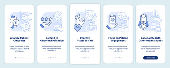 Advancing healthcare system light blue onboarding mobile app screen. Walkthrough 5 steps editable graphic instructions with linear concepts. UI, UX, GUI template. Myriad Pro-Bold, Regular fonts used