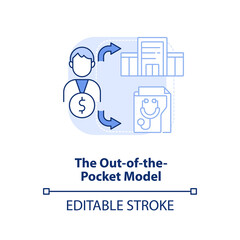 Out-of-the-pocket model light blue concept icon. Health system model abstract idea thin line illustration. No insurance. Isolated outline drawing. Editable stroke. Arial, Myriad Pro-Bold fonts used