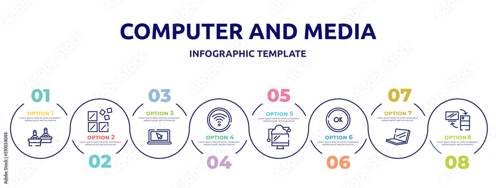 Poster computer and media concept infographic design template. included computer workers group, registry, s