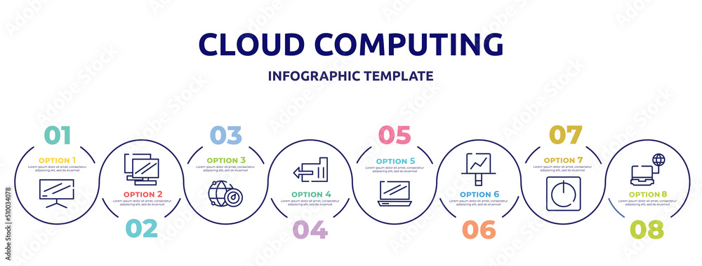 Poster cloud computing concept infographic design template. included flatscreen tv, notebook double tool im