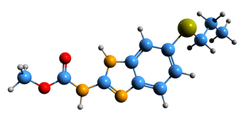 3D image of Albendazole skeletal formula - molecular chemical structure of  albendazolum isolated on white background
