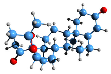 3D image of Algestone acetonide skeletal formula - molecular chemical structure of  isolated on white background
