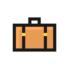 Suitcase icon in pixel art design isolated on white background, vector sign symbol