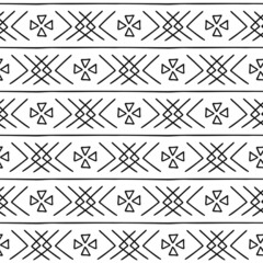 African mud cloth tribal ethnic hand drawn vector seamless pattern. Boho traditional black and white ornament. Folk horizontal stripes background perfect for home fabric textile wall paper design.