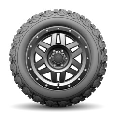 Realistic car wheel offroad black metal rubber on white background vector - 510035897