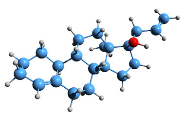 3D image of Allylestrenol skeletal formula - molecular chemical structure of progestin medication isolated on white background