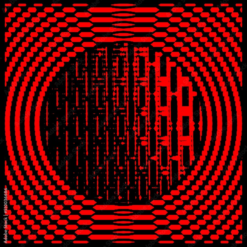 Poster halftone bright coloured geometric patterns and design in shades of red