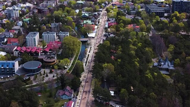 Township of Palanga with Basanavicius street, aerial view
