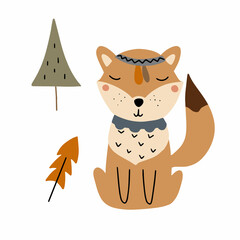 Cute fox. Forest character. Vector illustration isolated on white background for your design.