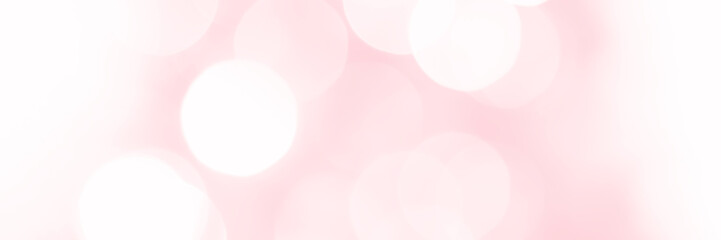 Pink sparkling glitter bokeh background, banner texture. Abstract defocused lights header. Wide screen wallpaper. Panoramic web banner with copy space for design