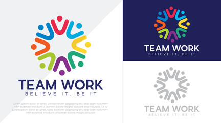 Fototapeta na wymiar Friendship, unity people care logo, Creative people logo, Teamwork, Connectivity Premium logo template