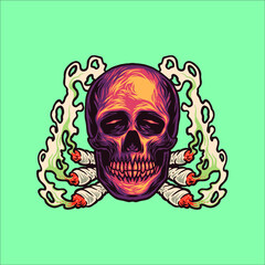 smoke weed and skull illustration vector design