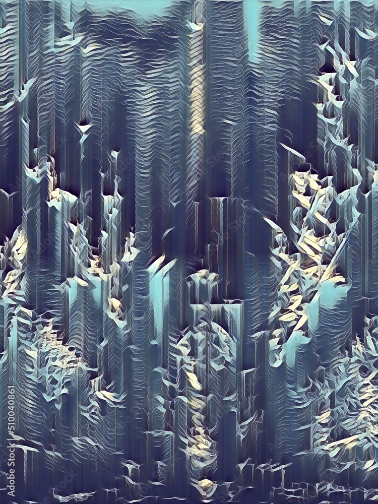 Poster complex and intricate blue and grey ice hexagonal kaleidoscopic pattern and design