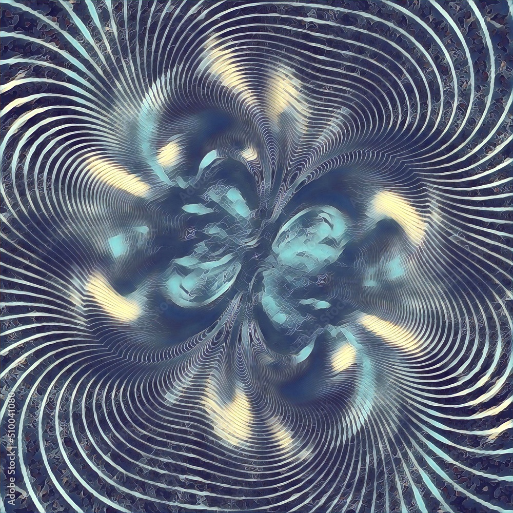 Poster complex and intricate blue and grey ice hexagonal kaleidoscopic pattern and design