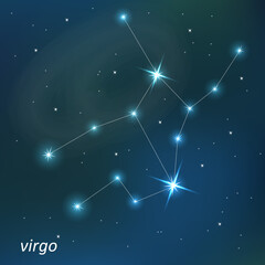 Zodiac signs in the night sky. Western zodiac horoscope. Virgo.